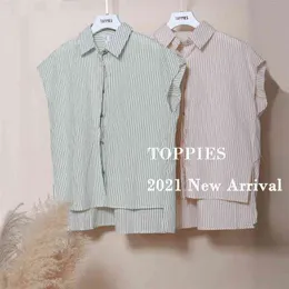 夏の半袖ストライプのシャツレジャーブラウストップス女性Camisas de Mujer 210421