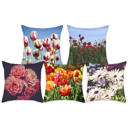 Pink Floral Picture Pillow Case Beautiful Flower Cushion Cover For Home Bedroom Sofa Decor Covers Wholesale