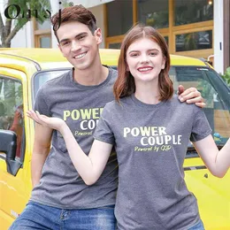 OMSJ Couple O-Neck Gray T-Shirt Women Men Valentines Gift Letter Printing Summer Matching Clothes for Lovers 210517