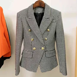 High Street Est Designer Kurtka damska Lew Buttons Double Breasted Tweed Houndstooth Blazer 210521