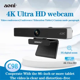 Aoni C98 HD-webbkamera 4K Autofokus Videokonferens Streaming Inspelning med mikrofon, 5x Digital Zoom Web Camera Computer