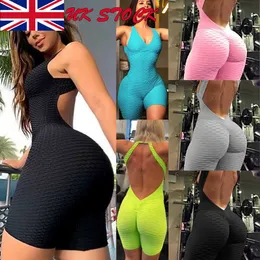 HIRIGIN Seksi Backless Tulum Spor Tayt Tulumlar Kostüm Yoga Spor Takım Elbise Spor Bodysuit Eşofman Kadınlar Için T200328