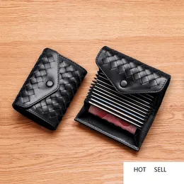 Leather Card bag Men's Large Capacity Bank-Card Holder Multiple Slots Accordion Women's Hand-woven art