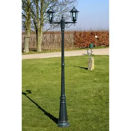 Garden Light Post 2arms 215 cm ciemnozielony/czarny aluminium