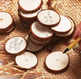 Party Supplies Christmas Ornaments Wood DIY Small Wooden Discs Circles Painting Round Pine Slices w/ Hole n Jutes SN2475