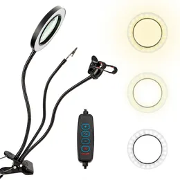 LED Büyüteç Lambası Dönebilen 10x Büyüteç Cam Işık Metal Kelepçe ile 3 Esnek Oreskot Arms Tamir El Sanatları Dikiş Okuma