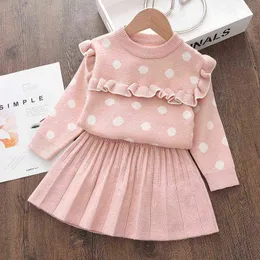 Melario Casual Dzieci Dzianiny Sukienka Dziewczyny Baby Swetry Płaszcze Wzburzyć Boże Narodzenie Sweet Dots Dress Stroje Księżniczka Dress Dla Dziewczyn G1129