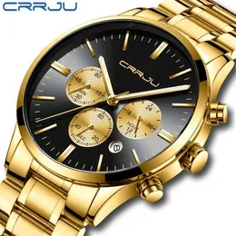 Relojes 스테인레스 스틸 시계 남성 Crrju 탑 브랜드 럭셔리 비즈니스 쿼츠 시계 남성용 방수 시계 Horloges Mannen 210517