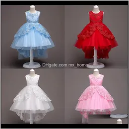 Sukienki Odzież Baby Kids Maternity Drop Dostawa 2021 Księżniczka Dziecko Skitr Dress Girls Bubble Spódnica Gaza Koronki Okrągły Neck Bez Rękawów PS