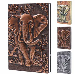 Elephant Journal Embossed Daily Notepad Leather Writing Notebook Anaglyph Retro Sketchbook A5 Lined Bronze KDJK2104