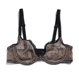 YBCG Czarne Kobiety Biustonosz Bra Pół Puchar Koronki Bielizna Bez Undergered Transpire Bralette Hollow Mesh Przezroczysty Biustonosz Dla Kobiet Plus Rozmiar Bielizna 210728