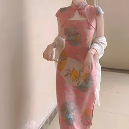 Ethnic Clothing Traditional Chinese Style Women Cheongsam Elegant Ladies Evening Party Robe Gown Modern Sexy Short Sleeve Qipao Vintage Dres