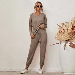 Höst Vinter Lös 2 Piece Set Kvinnor Stickad kostym Kvinna Tracksuit Byxor Sats Sweat Suits Outfis Ladies Casual Lounge Wear Y0625