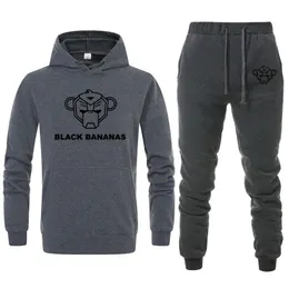 Felpe con cappuccio da uomo Felpe con cappuccio arancione Lettera di marca stampata BANANE NERE Set di due pezzi Tuta con cappuccio Uomo/Donna Abbigliamento sportivo Felpe con cappuccio + Pantaloni della tuta Jogg X0LI