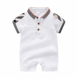 Retail Sommar Baby T-shirts Bomull Barn Kortärmad T-shirt Högkvalitativ Barn Nedgång Krage Plaid T-shirt Barnkläder