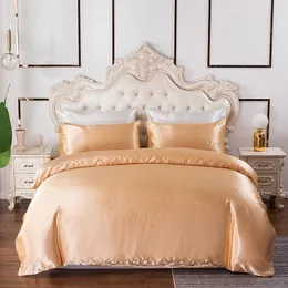 Luxus-Bettwäsche-Set, solide Kunstseide, Satin, Farbe Gold, Einzel-, Doppel-, Queen-Size-Bett, Bettbezug 200 x 200, Bettbezüge, Bettwäsche