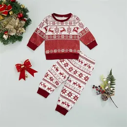 Mababy 1-6y Christmas Toddler Barn Barn Barn Boys Tjejer Pyjamas Set Hjort Långärmad Toppar Byxor Xmas Sleepwear Outfits D84 211130