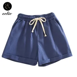 Esporte curto femme cacheteros de mujer largo coreano short high shorts bolsos de cintura elástica de linho elástica feminino feminino