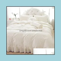 寝具セット用品ホームテキスタイルガーデンウエディングレースベッドスプレッドプリンセスクイーンキングサイズ4/6ピースガールズフリル吹雪