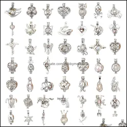 Smyckesinställningar Pärlhalsband 50 stilar Sliver Pläterade pärlor Medaljongburar 3*2.5Mm gör-det-själv-armband Berlockhängen Drop Delivery 2021 Hv7Hi