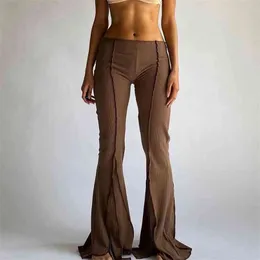 Women Vintage Pants Hippie Low Waist Bell Bottoms Ladies Stretch Flare Trousers Solid Color Summer Fashion Flares 210925