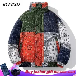 Bandana Coats Paisley Wiatroodporny Puffer Kurtka Mężczyźni 2022 Moda Zimowa Ciepła Wyściełana Parka Casual Zipper Harajuku Kurtka Bubble Men 211216