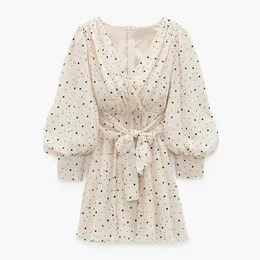 Za Dress Woman Polka Dot Mini Dress Long sleeve V-neckline Zip fastening White Women's Dresses for Summer 210706