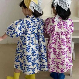 女の子の子供の服の子供たちのための夏と韓国のスタイルの花柄のドレス夏の花のプリント210528