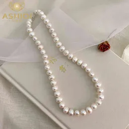 Ashiqi Natural Freshwater Pearl Halsband 925 Sterling Silver Knapp Smycken För Kvinnor 2021