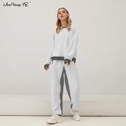 Mnealways18 мода лоскутное уборное уплотнение для гусеницы пуловер и свободные брюки 2 шт.
