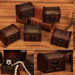 8x6x6cm Empty Vintage Trinket Boxes Wooden Jewelrys Storage Box Treasure Chest Jewelry Case Home Craft Decor Randomly Pattern