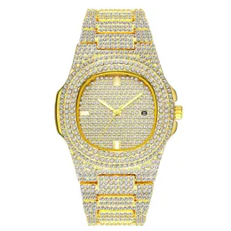 ファッション男性女性腕時計ダイヤモンドアイスアウトデザイナーウォッチ18Kゴールドステンレススチールクォーツ移動男性女性ギフトブリンズ腕時計