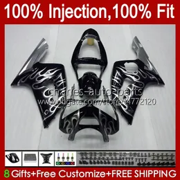 Injection Mold Kit For KAWASAKI NINJA ZX-636 ZX600 ZX 6R 6 R 600 CC 03-04 Body 8No.98 ZX 636 600CC ZX6R 03 04 ZX600C ZX636 ZX-6R 2003 2004 Fairing OEM Bodywork silvery flames