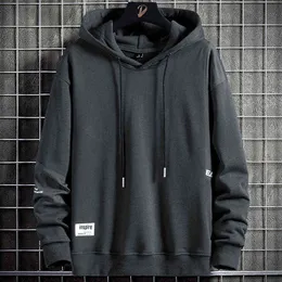 Marca Preto Cinza Cinzento Básico Capuz Homens Streetwear Letra Hip Hop Pulôver Sueter Macho Oculto Algodão Hoodies Grande Tamanho 211217