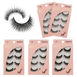 4 Paare / Set 3D Mink Wimpernweiche Natürlich dicke falsche Wimpern-Make-up-Vorräte