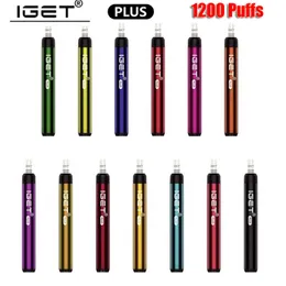 Original IGET plus engångs POD-enhet E-cigaretter 1200 puffar med filtertips 650mAh Batteri 4.8ml Patron Vape penna autentisk vs xxl Janna