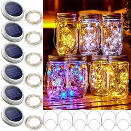 Solar Mason Jar Locks Lights 6 Pack 20 LED Vattentät Fairy String Lights för Yard Garden Party Wedding Christmas Dekorativ 211104