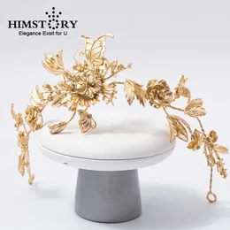 HIMSTORY Rose d'oro vintage Fiore fascia Farfalla Copricapo da sposa Ornamenti per capelli da sposa Copricapo da donna Fascia per capelli X0726