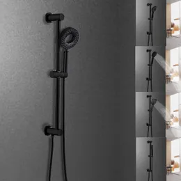 Bathroom Shower Bar Column with Water Outlet Sliding Movable Adjustable Wall Mounted with Bracket Holder Hand Set Matt Black X0705