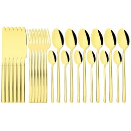 24st spegel guld bestick set kniv gaffel sked dinnerware middag porslin rostfritt stål bestick bar silver uppsättning kök 211112