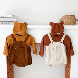 Toddler Bebek Kız Giyim Setleri Bebekler Yenidoğan Giyim T-shirt Bodysuit Şapka Kıyafetler Yaz Bebek Kız Kıyafetler Erkek Tulum Set 210413