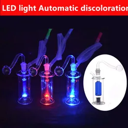 LED luz de vidro de vidro bongs mini petróleo de petróleo tubos de água 5 "polegadas de narguillahs de óleo portátil de polegadas em linha estéreo com 10mm macho vidro de vidro de vidro tubos