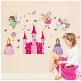 Tecknad Barn Barnbarn Rum möblerade Sovrum Bedside Cartoon Stickers Angel Castle Wall Stickers HM1833 210420