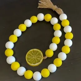 30pcs Lemon Tassel Wood Beads Pendants Total Length 67cm 26inch Home Garland Farmhouse Bead Tassels Pendant Wooden Bead-Garlands With Tassel; UPS or DHL