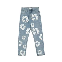 Full Print Casual Men Jeans Pants Straight Patchwork Ripped Oversize Denim Trousers
