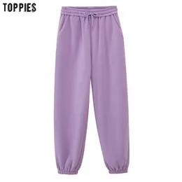 toppies womens fleece pants high waist joggers leisure trousers korean style sweat causal streetwear 211115