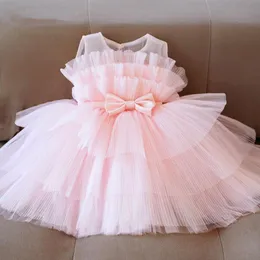 Różowa koronka Zroszony Kwiat Girl Dresses Sheer Neck Tulle Little Wedding Communion Pageant