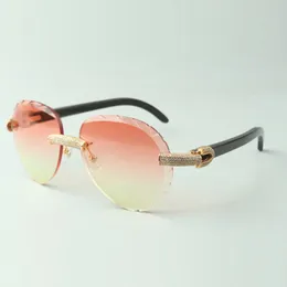 Óculos de sol clássicos requintados com micro-pavimento de diamante 3524027, óculos com hastes de chifre de búfalo preto natural, tamanho: 18-140 mm