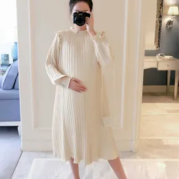 Maternity Dresses Chiffon Pleated Long Pregnancy Dress Casual Loose Maternity Clothes For Pregnant Women Fashion 2021 Plus Size Q0713