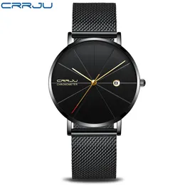 2022 CRRJU Orologi da uomo Top Brand di lusso al quarzo nero orologio da uomo trasporto di goccia cinturino in maglia orologi casual da uomo di lusso automatici